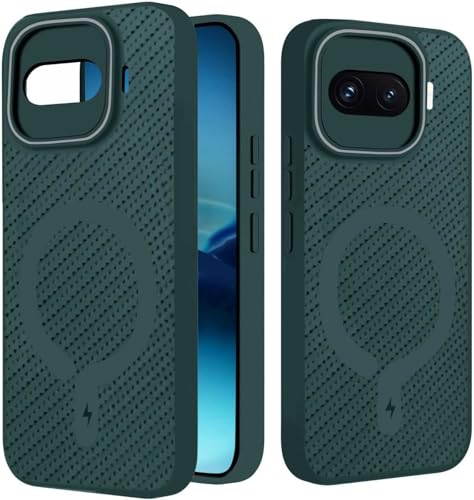 Image of FIRST MART Back Cover for iQOO 15R - Magsafe Look Case, Carbon Fiber Design, Flexible, Soft Micro-Fibre Lining Inside | Green