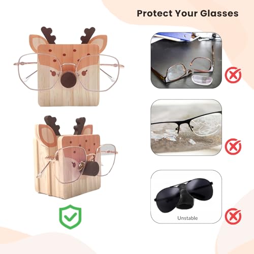 Image of Daily Treasures Multi-functional Storage Eyeglass Holder Stand,Creative Deer Eyeglass Stand,Wooden Bedside Eyeglass Holder with Square Widened Base,Eyeglass Holder for Office and Stationery Items