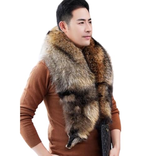 Denny&Dora Real Raccoon Fur Scarf Winter Neck Warmer for Men (brown)