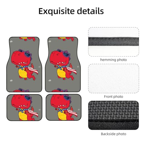 Xiso Ver Dinosaurier Super Hero Cartoon Druck Auto Fußmatten 4er Set Universal Fit Automotive Allwetter Matten für SUV, Limousine, Van Autozubehör