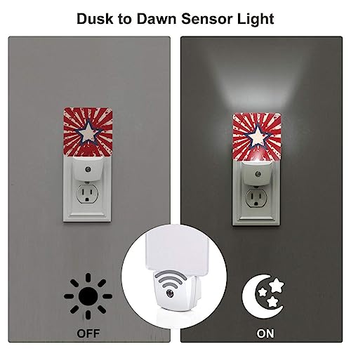 Image of American Stars Night Light Set of 2, USA Flag Auto Sensor LED Dusk-to-Dawn Nightlights, Plug-in Sensor Lamp for Bedroom Bathroom Kitchen Hallway Stairs Decorative