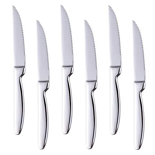 BISDARUN Steakmesser Set mit scharfem Wellenschliff Edelstahl 6-teilig Tafelmesser Silber Fleischmesser Steak Knives Set Länge 22 CM/8,66 Inch
