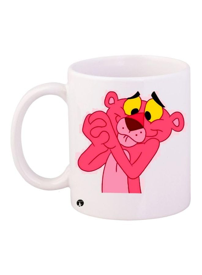RYN Pink Panther Printed Coffee Mug White/Pink/Yellow 11Ounce - RYNmg10494