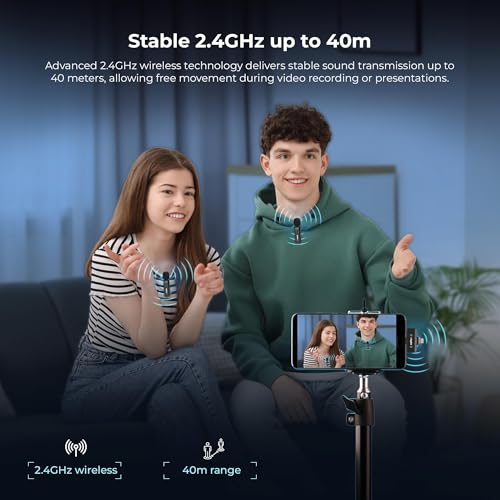 Image of Digitek DWM-021 Wireless Clip-On Microphone with AI Noise Cancellation | Dual Mic (2 Transmitters, 1 Receiver) | 2.4GHz Low Latency, 40m Range | Type-C & Lightning