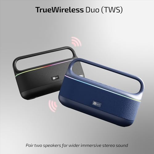 Image of iBall Dhun 180 Portable Bluetooth Speaker, 50W RMS, 5Hrs Playback, Dual Drivers, Dual EQ, Metal Handle, Powerful BASS, TWS Support, RGB Lights, Fabric Finish, Type-C, Call Function (Black)
