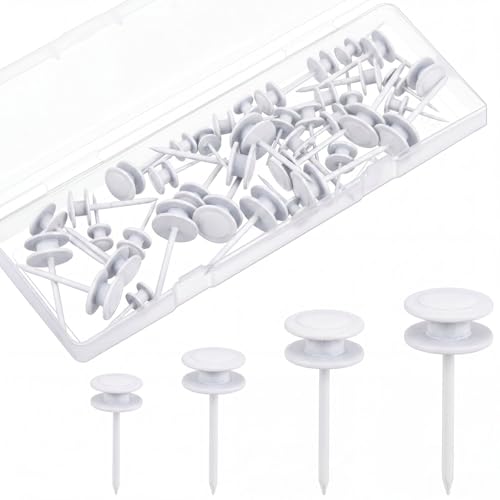 Image of Ferraycle 40 Piece Double Headed Picture Hangers Nails 4 Size Thumb Tacks for Wall Hanging Renter Friendly Decor Heavy Duty Push Pins Wall Nails for Drywall Frame Art, 10 /20 / 30 / 50lb (White)