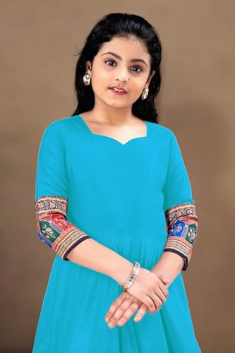 Image of Cotton Silk Long Anarkali Kurta for Girls