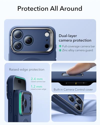 Image of ESR Silicone Case for iPhone 17 Pro, Built-in Camera Stash Stand Compatible with MagSafe, Military-Grade Drop Protection Magnetic Phone Case for iPhone 17 Pro, Cloud Series, Navy Blue