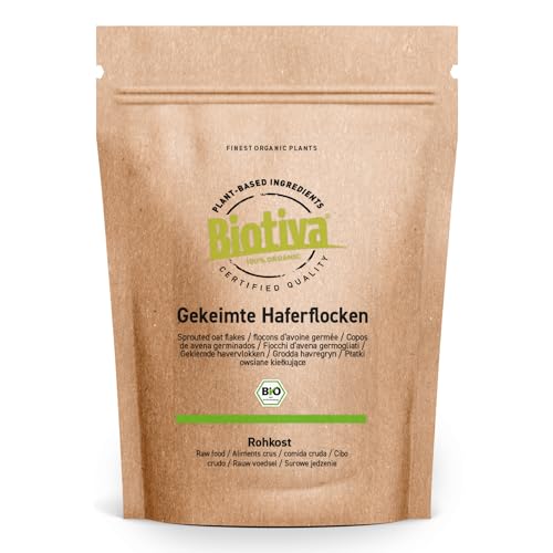 Biotiva Gekeimte Haferflocken Rohkost Bio 600g - Gekeimter Nackthafer schonend geflockt - 100% naturbelassen & vegan - Für Frühstück Porridge & Haferdrink - DE-ÖKO-005
