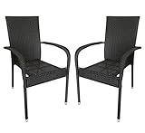 KMH®, 2er Set Stapelstuhl Tajs Gartenstuhl aus Polyrattan schwarz (#106031)