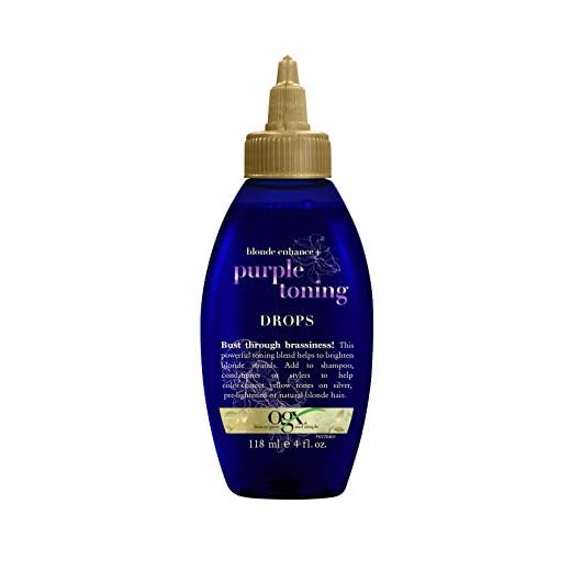 OGX Blonde Enhance + Purple Toning Drops, Blonde Toning to Personalize Your Blonde, Silver, Pre-lightened, Natural Blonde Hair, with Keratin, Sulfate Surfactant Free, Paraben Free, 4oz