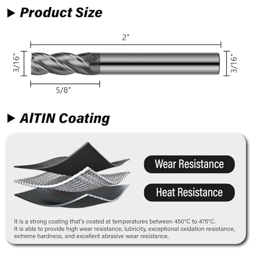 Image of 3 /16 inch Carbide Square End Mill 4 Flute AlTIN Coated CNC Milling Bits for Alloy Steels, Hardened Steels, Cast Iron