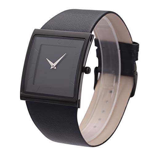 Reloj De Pulsera, Hombre Minimalista Cuadrado Negro Dial Business Style SIBOSUN Correa De Cuero Cuarzo Analógico Cover