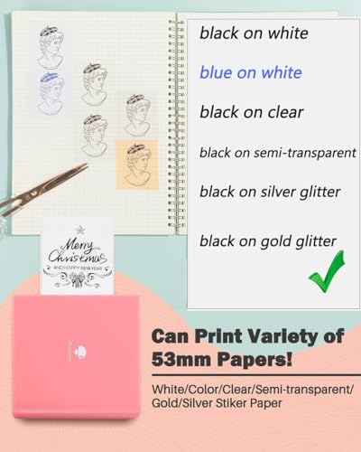 Phomemo Sticker Printer- Mini Thermal Sticker Printer Machine, Small Pocket Label Maker Instant Print for DIY Creation, Study Notes, Photos, Portable Inkless Photo Maker for Kids/Students, Pink