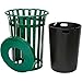 Global Industrial 36 Gallon Outdoor Slatted Steel Round Trash Can with Flat Lid, Plastic Liner & Anchor Kit Included, 28