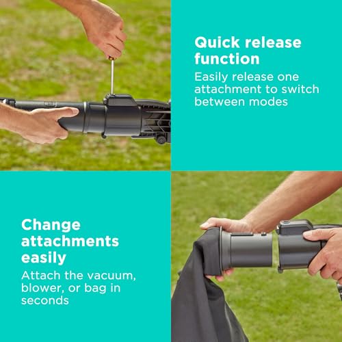 BLACK+DECKER 3-in-1 Multi-Function 2600W Electric Leaf Blower, Mulcher, and Vacuum with 40 Litre Leaf Collector Bag, BEBLV260-GB