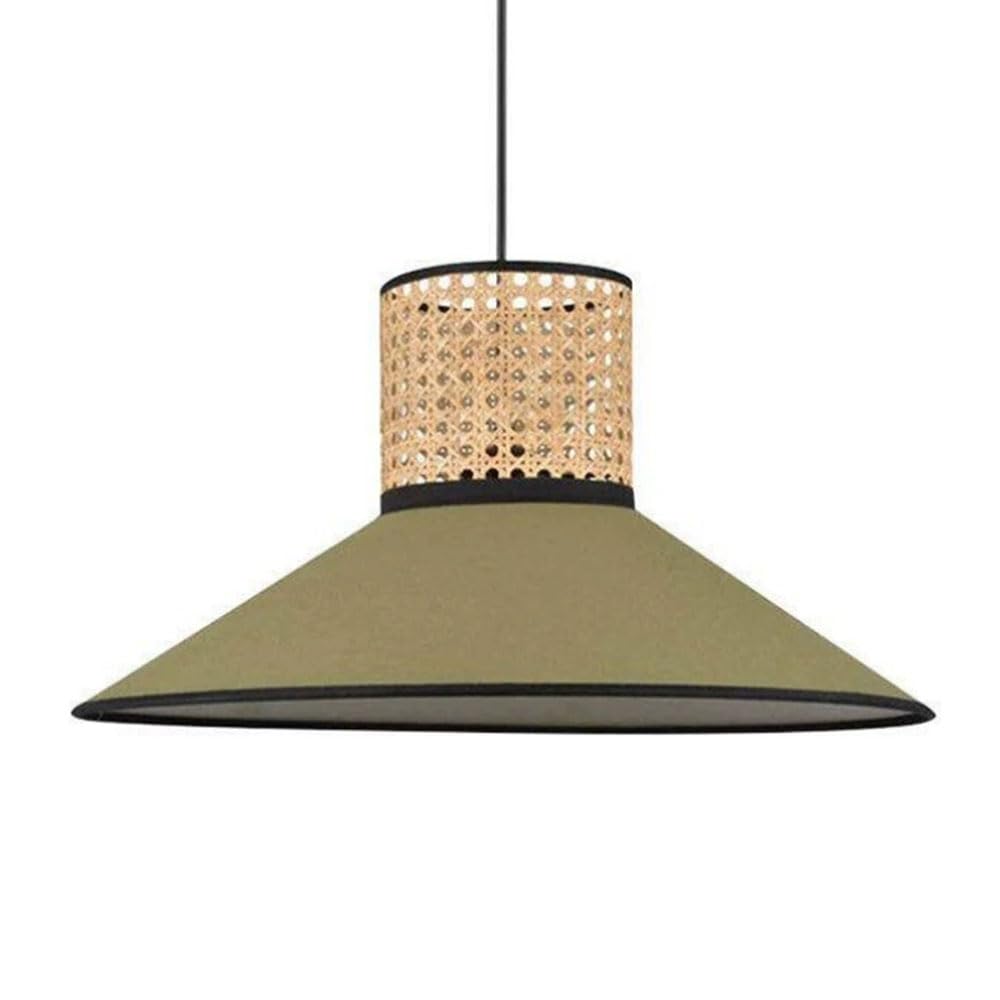 LQZCXMF Japanese Wabi-sabi Style Rattan Hanging Lamp 17.7in Bedroom Green Linen Lamp Shade Dome Adjustable Nightstand Chandeliers E26 Base for Loft Coffee Shop Foyer Natural Wicker Lighting Fixture