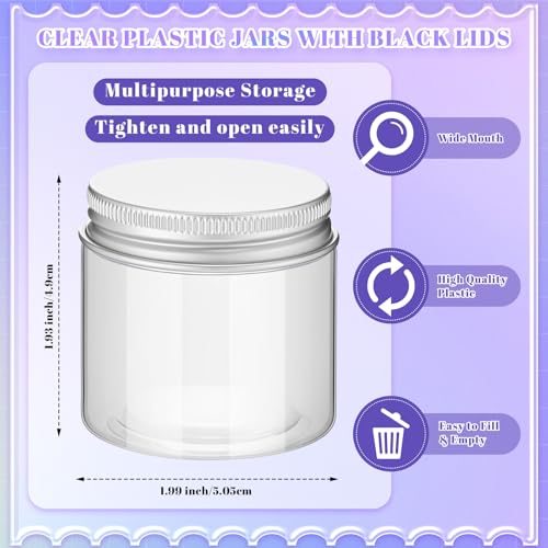 Image of Aoriher 150 Pcs Clear Plastic Jars with Lids Round Containers,2 Oz,Silver