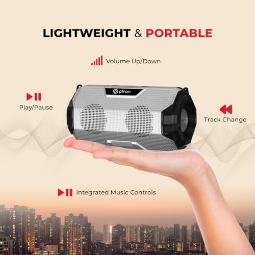 Image of pTron Fusion Rock V2 16W Portable Bluetooth Speaker with Punchy Sound, 6Hrs Playtime, Speaker for Phone /Laptop /Tablets /Projectors, BT5.0 /Aux /TF Card /USB Drive Playback & TWS Function (Silver & Black)