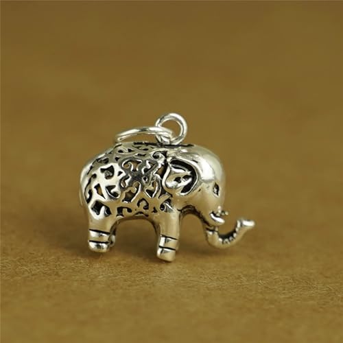 SUGARKITTEN LONDON Sterling Silver Filigree 3D Elephant w Raised Trunk Pendant Charm 2 Tones (Oxidised Silver) - Image 2