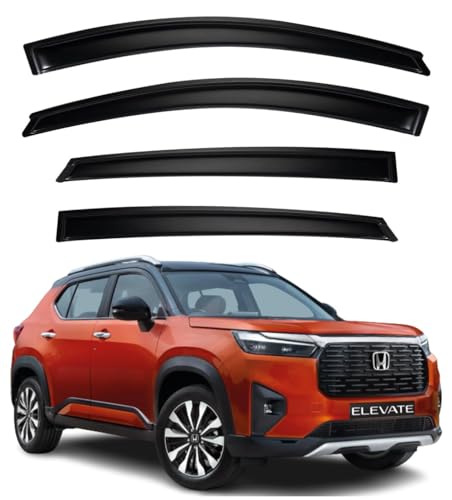 Image of Premium Smoke Car Door Visor Front+Rear Sun /Rain Guard Outside Mount Tape-On Window Visors Compatible with Honda Elevate (2025-2026)