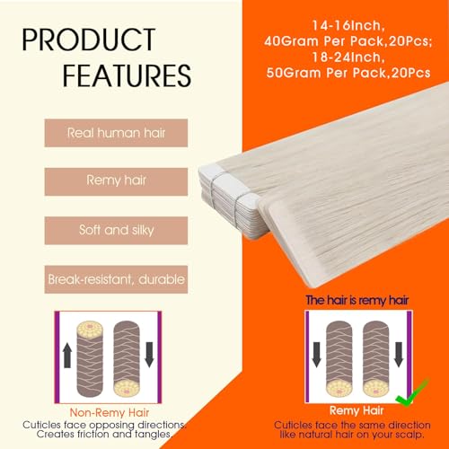 Image of Full Shine Injection Tape in Extensions Human Hair Color 1000 Blonde Injected Remy Tape Ins Human Hair Extensions Invisible Skin Weft 14Inch 40G Short Hair Compatibility 20Pcs Bridal Hairstyles