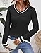 Kistore Pullover für Damen Sweatshirt Damen V-Ausschnitt Top Langarmshirt Elegant Oberteile Autumn Clothes Streifen L