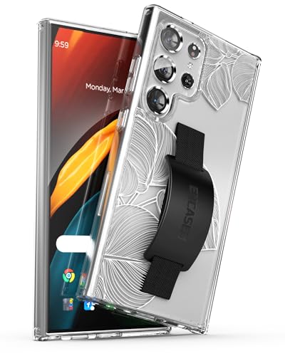 ENCASED Samsung Galaxy S24 Ultra Case with Loop Strap Hand Grip, Easy Phone Holder (Clear, Lace Leaf)