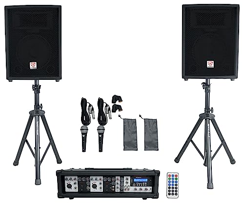 Rockville Rpg2X10 Bluetooth Pa System W/Mixer+10" Speakers+Stands+Mics+Bags #TOP1
