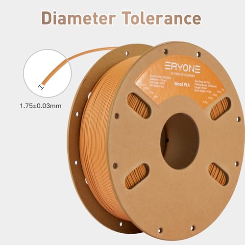 Image of ERYONE Wood PLA Filament 3D Printer PLA Filament 1.75mm + /- 0.03mm, PLA Filament 1KG Cardboard Spool(2.2LBS), Pine Wood