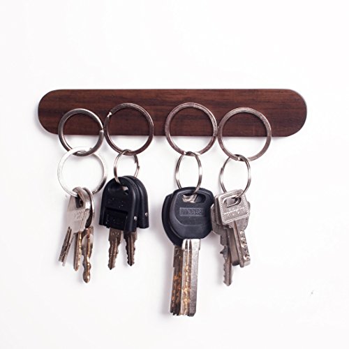Walden Theory Minimalistic Magnetic Wooden Key Holder, Fridge Magnet, Key Hook Organizer Chain Ring, Modern Chic Stylish Original Design, Handcrafted, Home Office Hotel, Key Ring Included