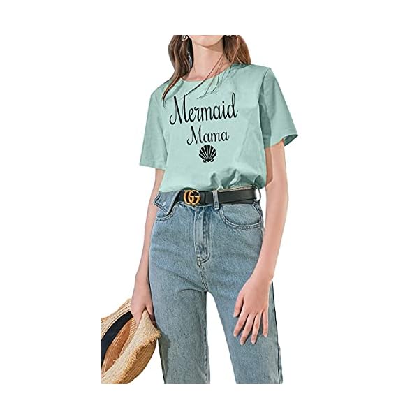 FLOYU Women Mermaid Mama Shirt Mermaid Mom Birthday Tee Top Mama T-Shirt Gifts for Mom Casual Mermaid Mama Lover Clothes