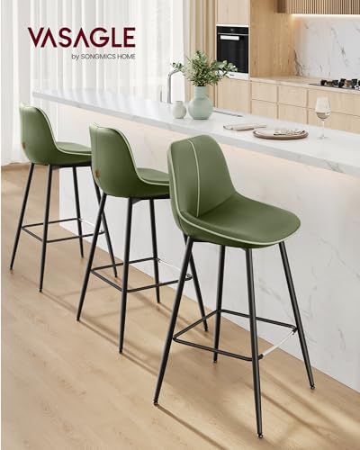 Image of VASAGLE Bar Stools Set of 2, Bar Height Bar Stools with Back, Ergonomic Backrest, Synthetic Leather, Metal Legs, 28.5-Inch Tall Barstools for Kitchen Island Home Bar, Easy Assembly, Forest Green