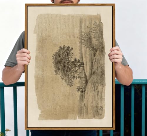 Image of KISSFOX Framed Wall Art Vintage Wall Decor Landscape Pictures Rustic Tree Scenery Canvas Art Farmhouse Countryside Paintings Artwork For Bedroom Kitchen Living Room