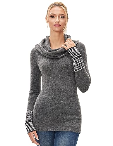 AmélieBoutik Woman Drape Cowl Neck Long Sleeve Striped Cuff Sweater Top