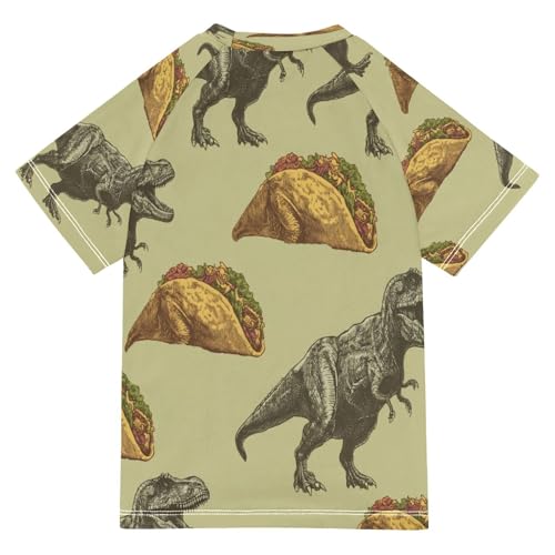 Boys Short Sleeve T-Shirts Dinosaurs T-rex Tacos Rashguard Kids Swim Shirts Sun UPF 50+2