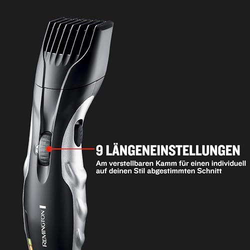 Remington Barttrimmer Herren [selbstschärf. Keramik Klingen/0,4-18mm] Bartschneider Set (Einstellrad mit 9 Längeneinstellungen ab 1,5mm, Netz-/Akkubetrieb, LED Ladeanzeige, Langhaarschneider) MB320C