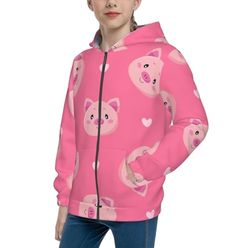 Cartoon Pigs and Hearts Kid Hoodies Boys Zip Up Sweatshirts Girls Pullover with Pocket