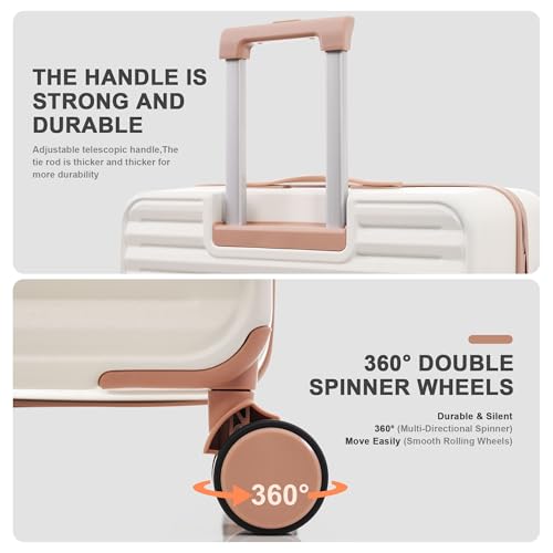 Luggage Sets with Wheels Expandable PC+ABS Travel Suitcase TSA Lock Spinner Wheel Suitcases 3-Piece Set (20/24/28 Inch) (Beige)4