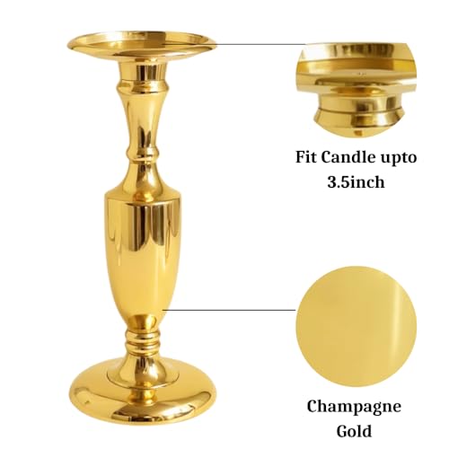 Image of Gold Plated Large Candle Stand /Candle Holder /Modern Design Candle Pillar Candle Holder for Home Decoration (Large (12 inches), Gold)