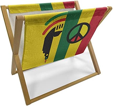 Ambesonne Rasta Magazine and Book Holder, Iconic Barret Reggae and Jamaican Music Culture Peace Borders Theme, Floor Rack Organizer for Office Home and School, 22″x19″, Red Green Yellow