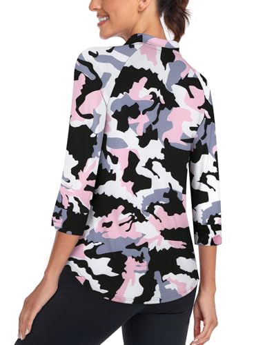 Image of Cucuchy Style Womens Golf Shirt 3 /4 Sleeve Quarter Zip Workout Tennis Tops Quick Dry UPF 50+ Shirts