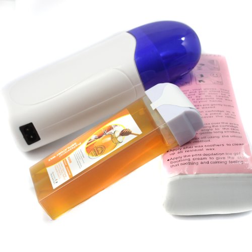 3 in 1 Roll on Refillable Depilatory Wax Heater Waxing Hair Removal Kit Tools Machine with 100 PCS Paper Strip , Honey Taste 100g Wax , 110v Us Plug