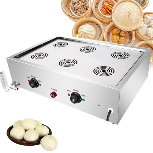 SUNBGRPYE Vaporera Eléctrica para Bollos, Vaporera Industrial, Temperatura 30-110 ℃, Alarma De Funcionamiento En Seco, para Bollos Al Vapor, Diversos Alimentos Congelados, Calentamiento 6Holes