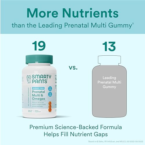 Image of SmartyPants Prenatal Vitamins for Women, Sugar Free Multivitamin Gummies: Methylfolate, Omega 3 (ALA) Vitamin D3, C, Vitamin B12, B6, A, K & Zinc, Inositol, Erythritol Free, 60 Count (20 Day Supply)