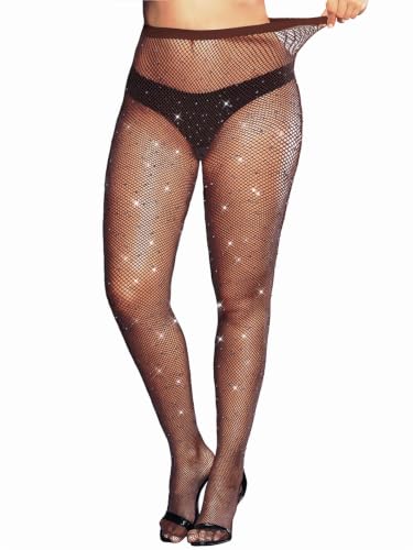 Image of VINICUNCA Fishnet Stockings for Women Sparkly Rhinestone Fishnet Tights Glitter Fish Nets