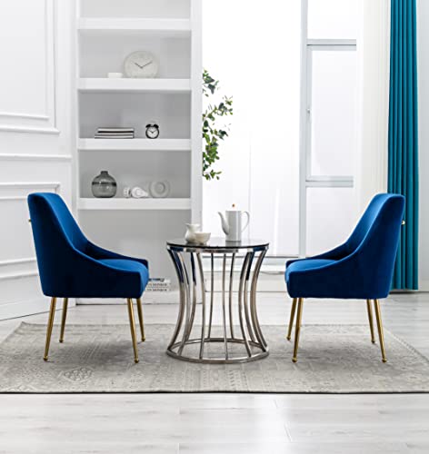 Restworld Velvet Dining Chairs Set Of 2, Furniture Collection Modern Contemporary Upholstered With Polished Gold Metal Legs(Blue) #TOP6