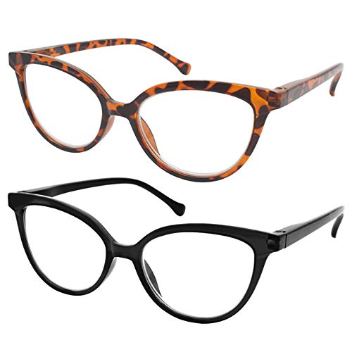 Lesebrille Lesehilfe für Damen - [Pack 2 Einheiten] Dioptrien +3.00 [Schildpatt + Schwarz] Fassung mit Stärke für PC Handy Trend Frauen Senioren