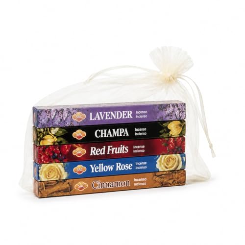 Miniatura 8 de Set de Incienso Natural Surtido con 5 Aromas y 100 Varillas, Incienso aromático para Relajación, Meditación y Yoga, Pack Regalo con Bolsa y QR, Hecho en la India