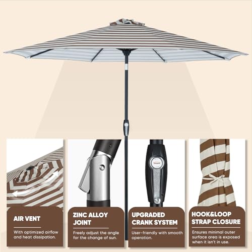 Image of Tempera Patio Market Outdoor Table Umbrella with Auto Tilt and Crank, Large Sun Umbrella with Sturdy Pole & Fade Resistant Canopy, Easy to Set